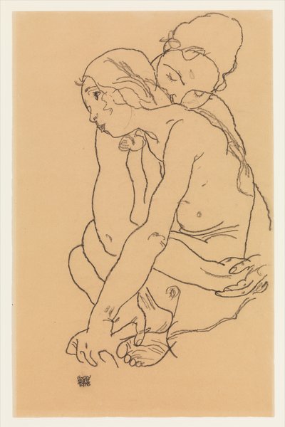 Frau und Mädchen, die sich umarmen da Egon Schiele