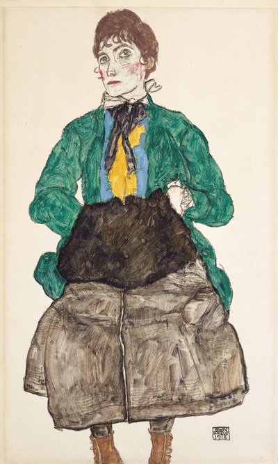 Donna in Blusa Verde con Muffola da Egon Schiele