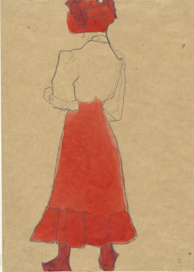 Donna con gonna rossa, c. 1909 da Egon Schiele