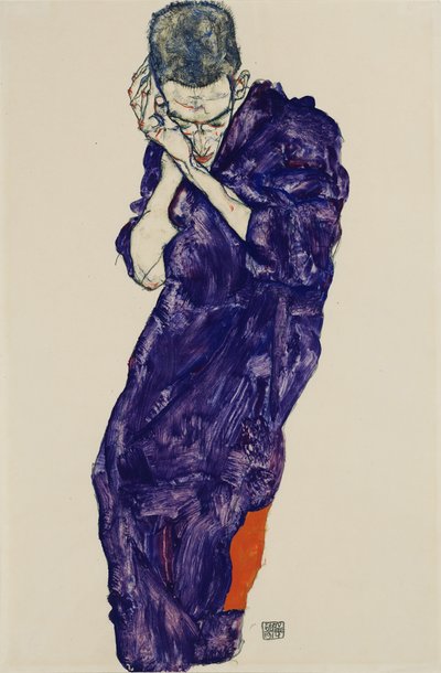 Giovane in abito viola con mani giunte, 1914 da Egon Schiele