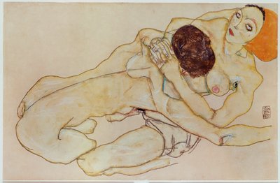 Due ragazze - Coppia di innamorati ... (gouache e matita) da Egon Schiele