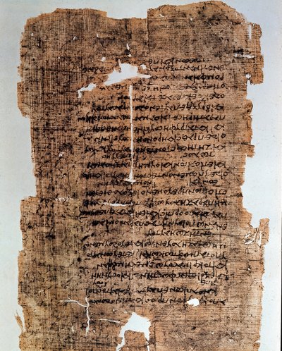 Antichità egizia: papiro coperto di iscrizioni. Codice del IV secolo a.C. Dim. 17x28 cm. Alessandria d