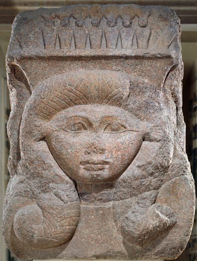 Capitello con la testa di Hathor usurpato da Osorkon II (c.883-855 a.C.) da Bubastis, Medio Regno da Egyptian 12th Dynasty