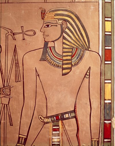 Amenhotep II con un ankh sollevato alle sue labbra, dalla camera del sarcofago della sua tomba, Nuovo Regno da Egyptian 18th Dynasty