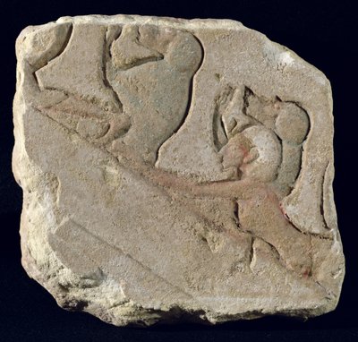 Amenofi IV (Akhenaton) con babbuini, Nuovo Regno (pietra dipinta) da Egyptian 18th Dynasty