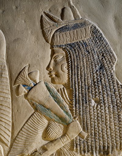 Dejat, dettaglio del bassorilievo dipinto che raffigura Imenmes e Dejat, genitori del Generale Imeneminet, dalla tomba a Menfi, Civiltà Egizia, Nuovo Regno, XVIII dinastia da Egyptian 18th Dynasty