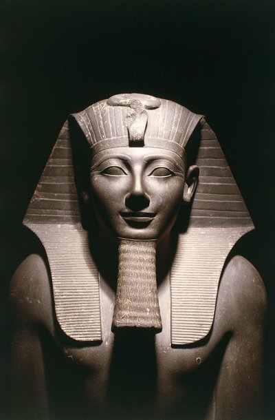 Egitto, Dettaglio della statua di Thutmose III (prima del 1479-circa 1425 a.C.), diciottesima dinastia, dal tempio di Amon a Karnak a Luxor, basalto da Egyptian 18th Dynasty