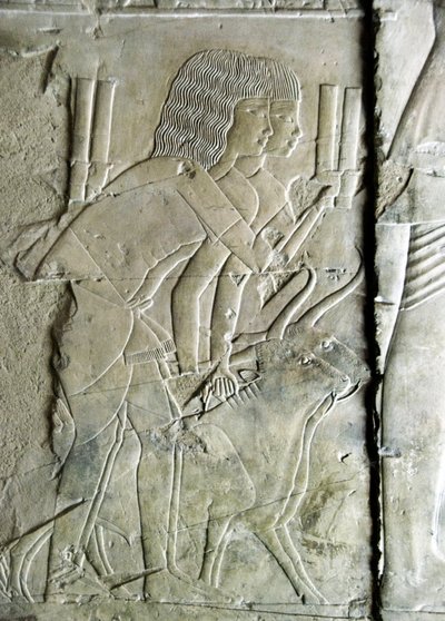 Antichità egizia: rilievi dalla tomba di Kha em Het (Khaemhat) ispettore dei granai e scriba alla corte di Amenofi III (TT57) che rappresentano uomini che offrono teste di barbabietola come offerta. XVIII dinastia. 1530-1290 a.C. Valle dei Nobili. Luxor, R da Egyptian 18th Dynasty