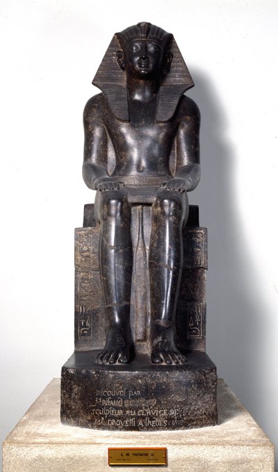 Antichità egizia: scultura di basanite rappresentante Thutmosis (Tuthmosis o Thutmus) III (circa 1504-1450 a.C.), faraone egizio. XVIII dinastia. Da Tebe. Torino, Museo Egizio da Egyptian 18th Dynasty