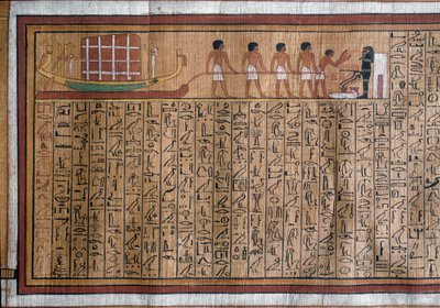 Antichità egizia: il trasporto del catafalco alla tomba. Papiro. Libro dei Morti di Kha. XVIII dinastia da Egyptian 18th Dynasty