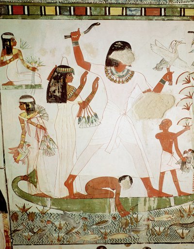 Pesca e caccia negli acquitrini, dettaglio dalla Cappella della Tomba di Menna, Nuovo Regno da Egyptian 18th Dynasty