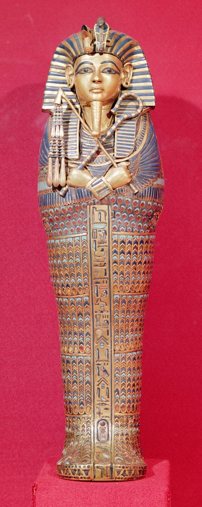 Vista frontale di uno dei sarcofagi canopici, dalla tomba di Tutankhamon (c.1370-1352 a.C.) Nuovo Regno da Egyptian 18th Dynasty