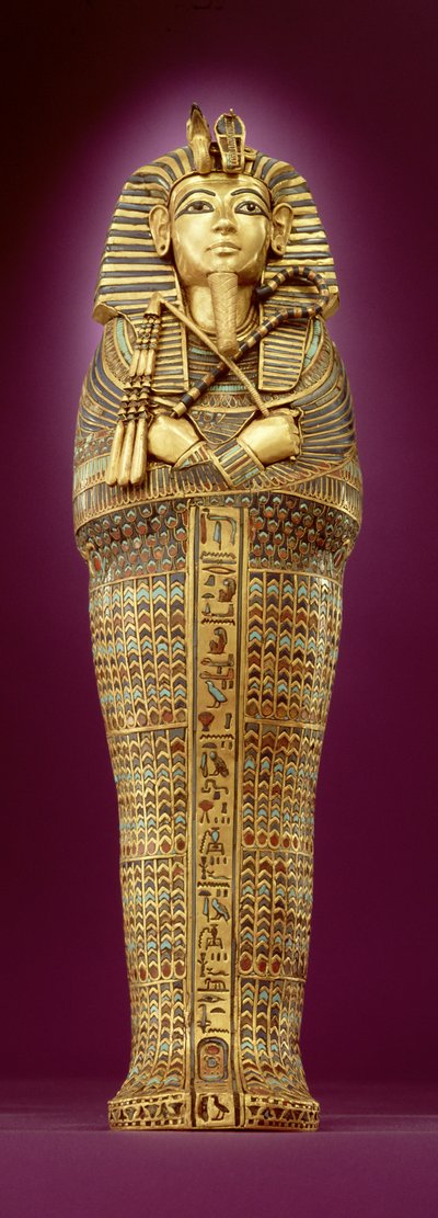 Vista frontale di uno dei sarcofagi canopici, dalla tomba di Tutankhamon (c.1370-1352 a.C.) Nuovo Regno da Egyptian 18th Dynasty
