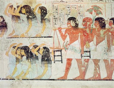 Gruppo di piangenti nella processione funebre di Ramose, dalla Cappella della Tomba di Ramose, Nuovo Regno, c.1360 a.C. (affresco) da Egyptian 18th Dynasty