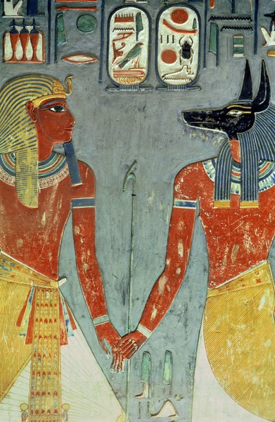 Horemheb e Anubi, dalla Tomba di Horemheb (c.1323-1295 a.C.) Nuovo Regno da Egyptian 18th Dynasty