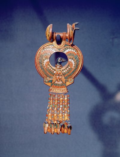 Orecchino sinistro da un paio di orecchini con un uccello azzurro, dalla tomba di Tutankhamon, Valle dei Re, Tebe, c.1347-37 a.C. da Egyptian 18th Dynasty
