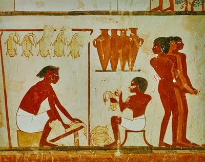Lavorazione della carne degli uccelli, dettaglio dalla tomba di Nakht, c.1390 a.C. (affresco) da Egyptian 18th Dynasty