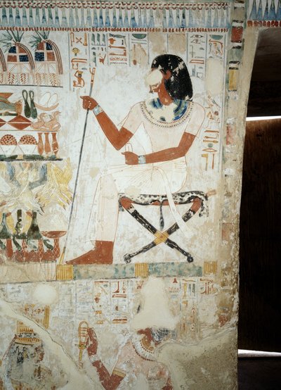 Menna che sovrintende i suoi lavoratori nei campi, (dettaglio), affreschi nel vestibolo della Tomba di Menna, Necropoli di Sheikh Abd el Qurnah, Luxor, Tebe (Lista del Patrimonio Mondiale dell