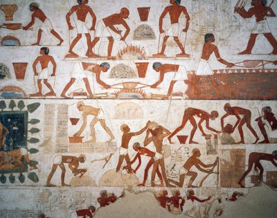 Lavorazione dei metalli e fabbricazione di mattoni di fango, affresco, cappella, Tomba di Rekhmire (TT100), Sheikh Abd el-Qurna, Tebe (Patrimonio Mondiale dell