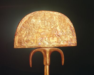 Ventaglio di piume di struzzo, dalla tomba di Tutankhamon da Egyptian 18th Dynasty