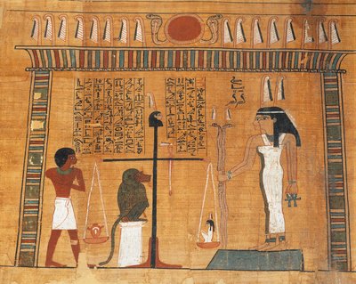 Papiro del Libro dei Morti: il defunto a processo davanti alla corte di Osiride da Egyptian 18th Dynasty