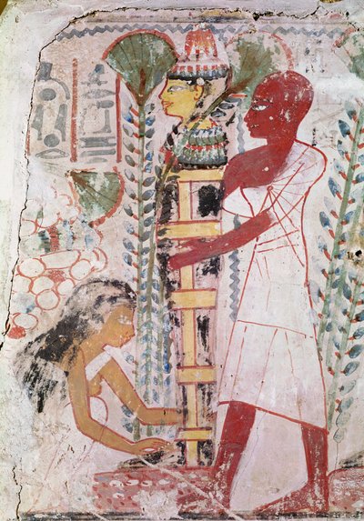 Preparazione di una mummia per una cerimonia di purificazione, da una tomba a Tebe, Nuovo Regno da Egyptian 18th Dynasty