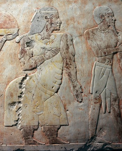Regina di Punt, (dettaglio), scena raffigurante la spedizione nella Terra di Punt, rilievo dipinto, colonnato di Punt, tempio funerario di Hatshepsut, Deir el-Bahari, necropoli di Tebe (Patrimonio Mondiale dell