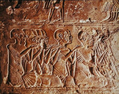 Rilievo che raffigura cantanti ciechi e un arpista, dalla tomba di Meryre, Nuovo Regno da Egyptian 18th Dynasty