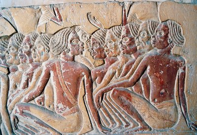Rilievo di schiavi nubiani, secondo cortile della tomba di Horemheb, Necropoli di Saqqara, Memphis (Lista del Patrimonio Mondiale Unesco) da Egyptian 18th Dynasty