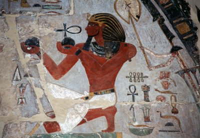 Rilievo dipinto con Thutmose che offre vino, Tempio funerario di Hatshepsut, Deir el-Bahri, necropoli tebana (Lista del Patrimonio Mondiale dell