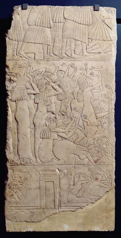 Scena di lamentazione durante un funerale, da Sakkara, Nuovo Regno, c.1330 a.C. da Egyptian 18th Dynasty