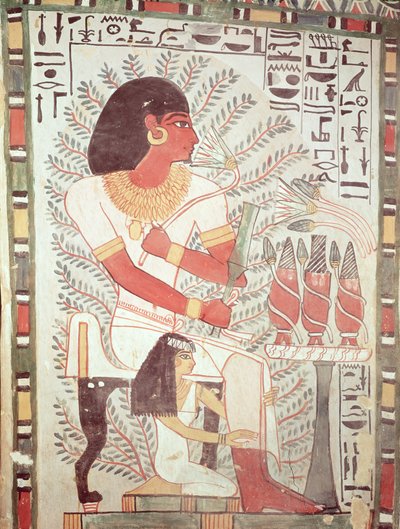 Sennefer seduto con sua moglie, Meryt, dalla Tomba di Sennefer, Nuovo Regno (dipinto murale) da Egyptian 18th Dynasty