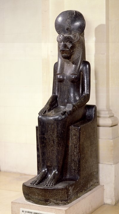 Statua della dea dalla testa di leone Sekhmet, dal Tempio di Mut, Karnak, Nuovo Regno, c.1391-1353 a.C. da Egyptian 18th Dynasty