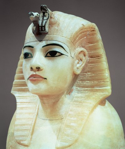 Tappo di una delle urne canopiche, dalla tomba di Tutankhamon (c.1370-52 a.C.) Nuovo Regno (alabastro) da Egyptian 18th Dynasty