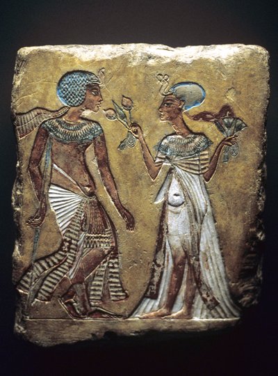 Passeggiata nel giardino, rilievo che raffigura Tutankhamon e sua moglie, Ankhesenamon da Egyptian 18th Dynasty