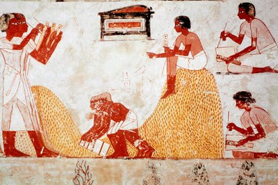Tomba di Menna: Scena agricola: raccolta di grano supervisionata da uno scriba che registra il raccolto (affresco) da Egyptian 18th Dynasty