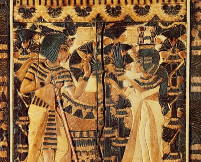 Pannello superiore di un cofano, dalla Tomba di Tutankhamon, Nuovo Regno (legno, bronzo, avorio e smalto colorato) da Egyptian 18th Dynasty