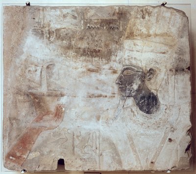 Tuthmosis III (c.1479-1425 a.C.) offre incenso al dio Amon, dal Tempio di Satet a Elefantina, Nuovo Regno da Egyptian 18th Dynasty