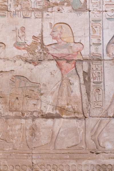 Rilievi murali, grande sala ipostila, complesso del tempio di Karnak, Luxor, Egitto da Egyptian 18th Dynasty