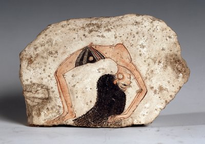 Una donna acrobata danzatrice, Ostrakon. Calcare, circa 1295-1186 a.C. da Egyptian 19th Dynasty