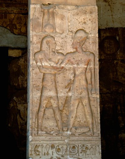 Arte egizia antica: bassorilievo sulla colonna del tempio di Sethi I (Sety o Seti I) da Egyptian 19th Dynasty