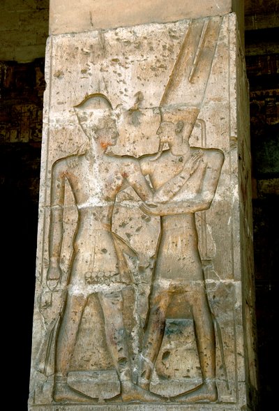 Arte egizia antica: bassorilievo su colonna del tempio di Sethi I da Egyptian 19th Dynasty