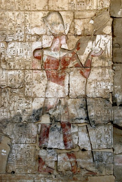 Arte egizia antica: bassorilievo sulla colonna del tempio di Sethi I (Sety o Seti I) da Egyptian 19th Dynasty