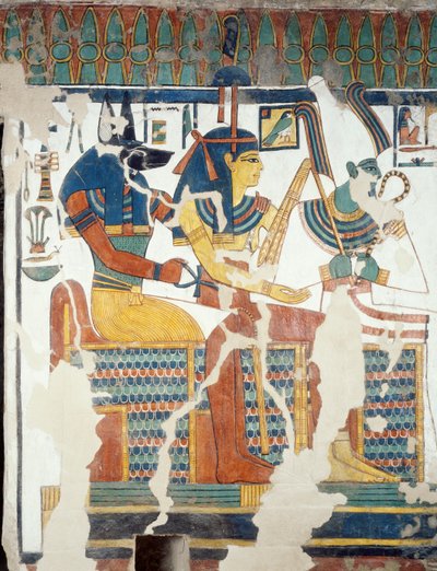 Anubi, Osiride e Nefertari, dalla seconda camera della Tomba di Nefertari (dettaglio) da Egyptian 19th Dynasty