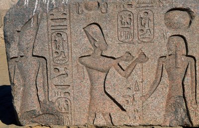 Blocco con rilievi e iscrizioni di Ramses II, Grande Tempio di Amon, Tanis, Egitto, civiltà egizia, Nuovo Regno, XIX dinastia da Egyptian 19th Dynasty