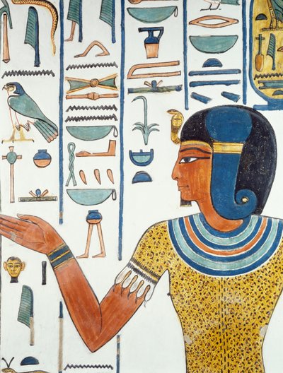 Colonna con Hornedjitef, dettaglio degli affreschi nella camera funeraria di Nefertari, Valle delle Regine, Luxor, Tebe (Patrimonio Mondiale dell