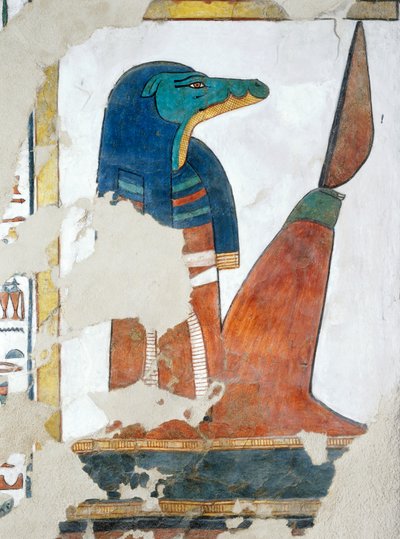 Guardiano con testa di coccodrillo della terza porta del Regno di Osiride, capitolo 146 del Libro dei Morti, affresco, camera funeraria, Tomba di Nefertari (QV66), Valle delle Regine, Tebe. Civiltà egizia, Nuovo Regno, XIX dinastia da Egyptian 19th Dynasty