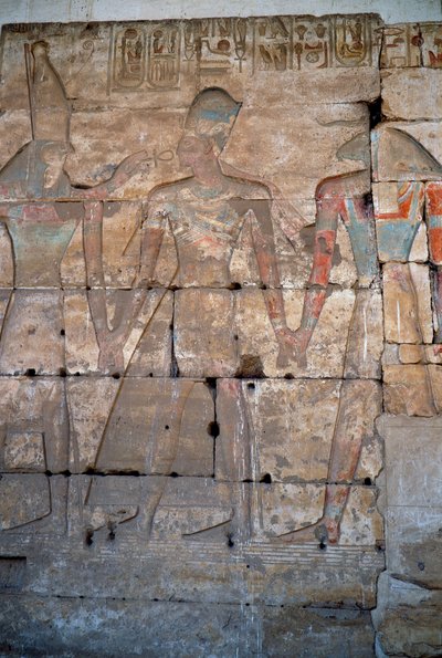 Antichità egiziana: dettaglio dei bassorilievi del tempio di Sethi I ad Abido da Egyptian 19th Dynasty