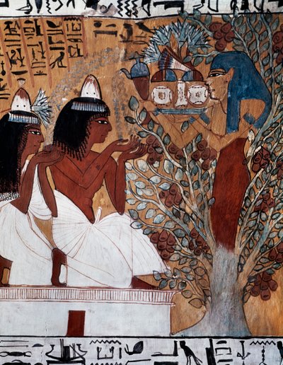 Dea Iside, che appare a Sennedjem e sua moglie nel sicomoro sacro, Tomba di Sennedjem, nota anche come tomba TT1, risalente al regno di Ramesse II, Deir el-Medina, Necropoli tebana, Civiltà egizia, Nuovo Regno, XIX dinastia da Egyptian 19th Dynasty