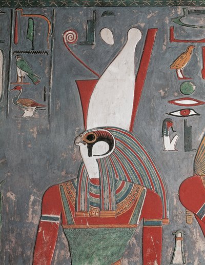 Horus con doppia corona, Tomba di Horemheb, Valle dei Re, Luxor, Antica Tebe da Egyptian 19th Dynasty